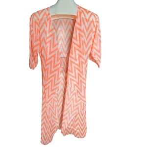 LULAROE Shirley Kimono Orange and White Zigzag Chevron Striped Small (0-8)